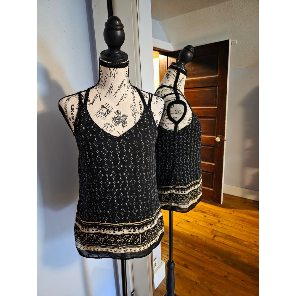 By & By‎ Black Diamond Geometric Print Strappy Back Tank Top V-Neck Sleeveless